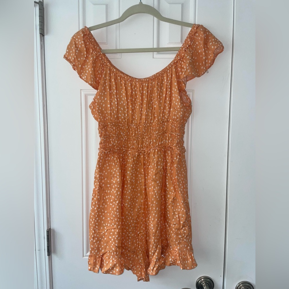 Orange and White Polka Dot Romper